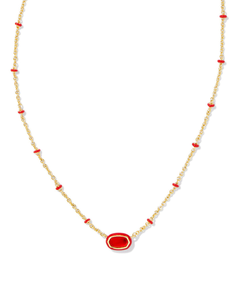 Mini Elisa Enamel Framed Pendant Necklace in Red Illusion