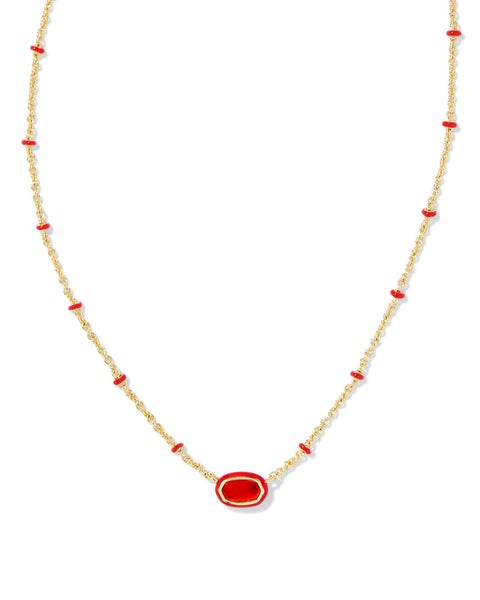 Mini Elisa Enamel Framed Pendant Necklace in Red Illusion