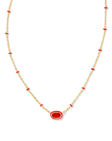 Mini Elisa Enamel Framed Pendant Necklace in Red Illusion