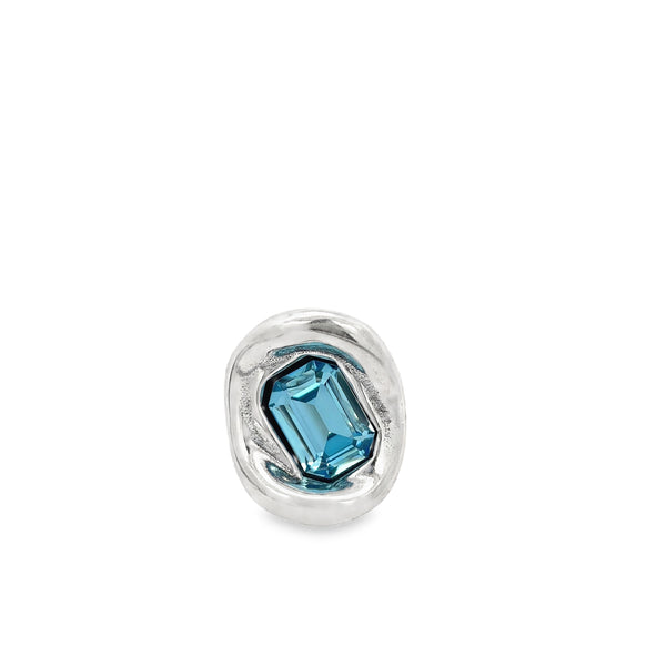 Sterling Silver Plated Statement Ring in Aqua Crystal