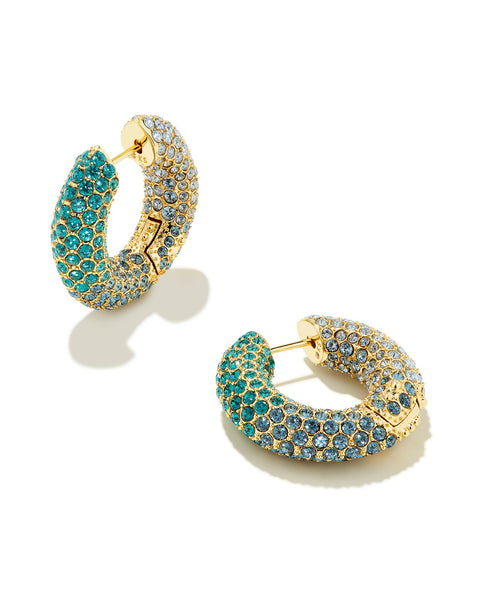 Mikki Gold Pave Hoop Earrings in Blue Green Ombre Mix