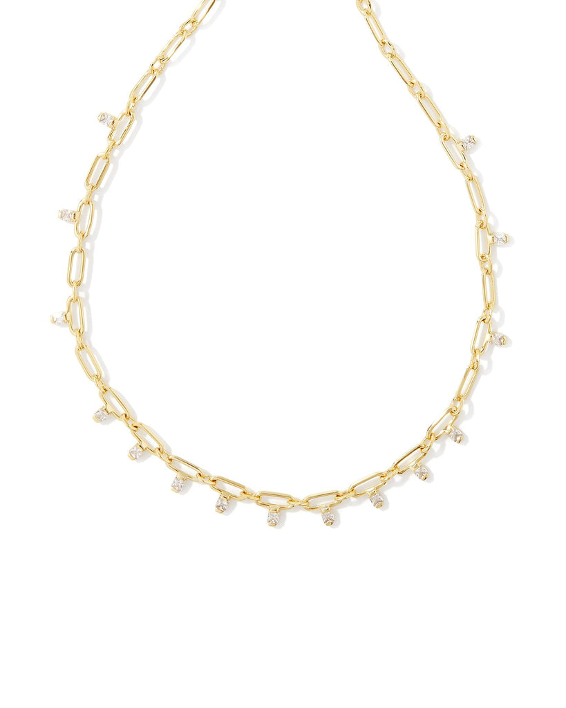 Lindy Crystal Chain Necklace in White CZ