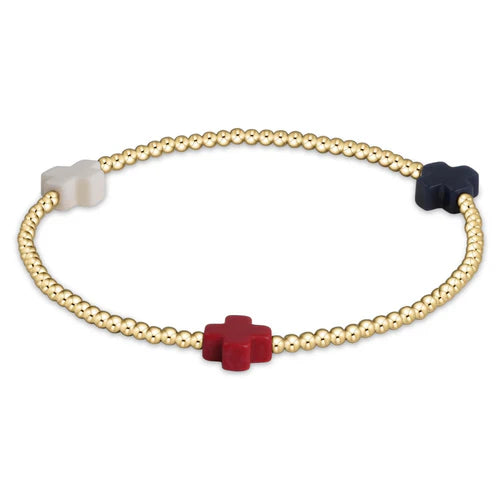 Signature Cross Gold Pattern 2mm Bead Bracelet - Firecracker