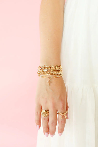 Cross Gold Charm Bracelet | Standard 6.75