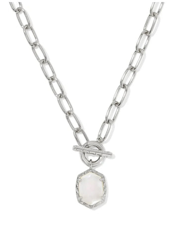 Daphne Link Chain Necklace in Silver Ivory Mother of Pearl