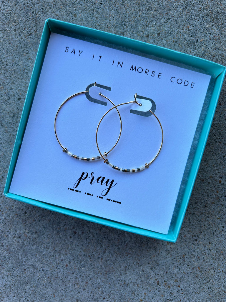 Pray Morse Code Hoop Earrings