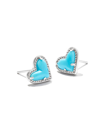 Ari Heart Stud Earrings in Silver Turquoise