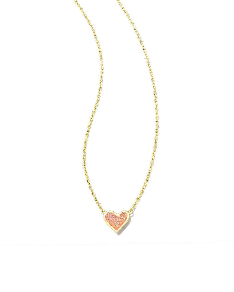 Framed Gold Ari Heart Pendant Necklace in Light Pink Drusy