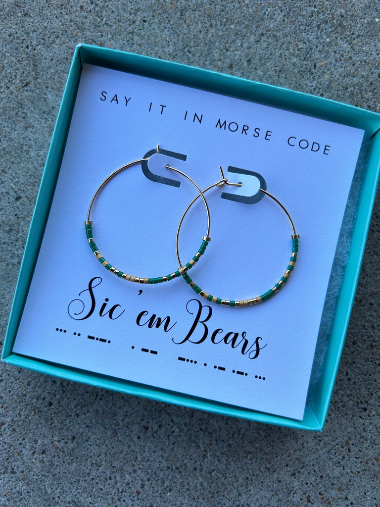 Sic 'em Bears Morse Code Hoop Earrings