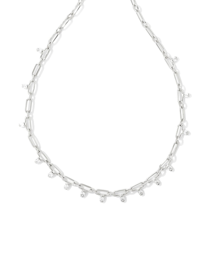 Lindy Crystal Chain Necklace in White CZ