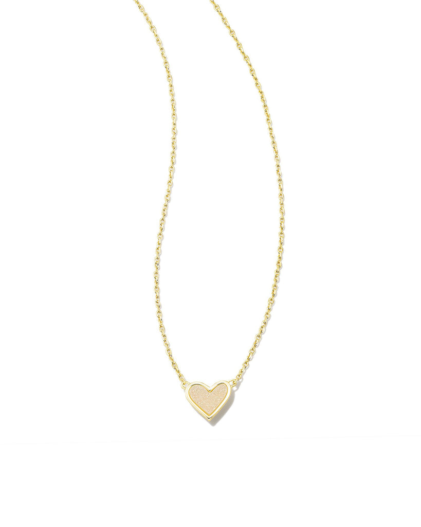 Framed Gold Ari Heart Short Pendant Necklace in Iridescent Drusy