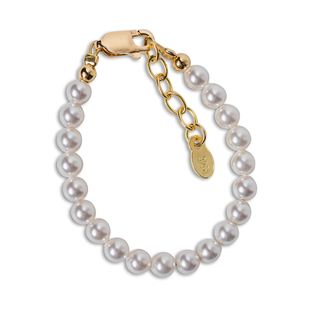 14K Gold-Plated Pearl Bracelet with Simulated Pearls for Babies and Little Girls