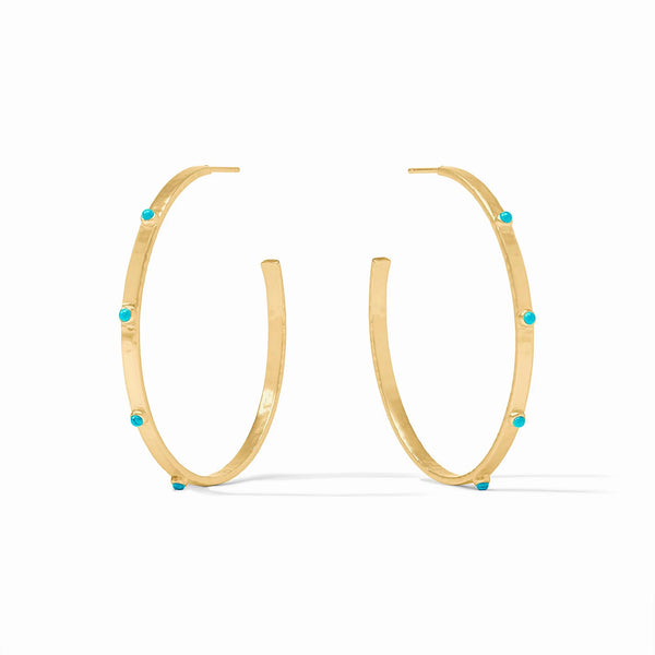 Crescent Stone Hoop Earrings in Turquoise Blue