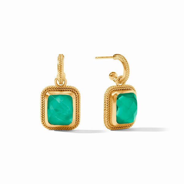 Cheval Hoop & Charm Earring in Iridescent Emerald Green