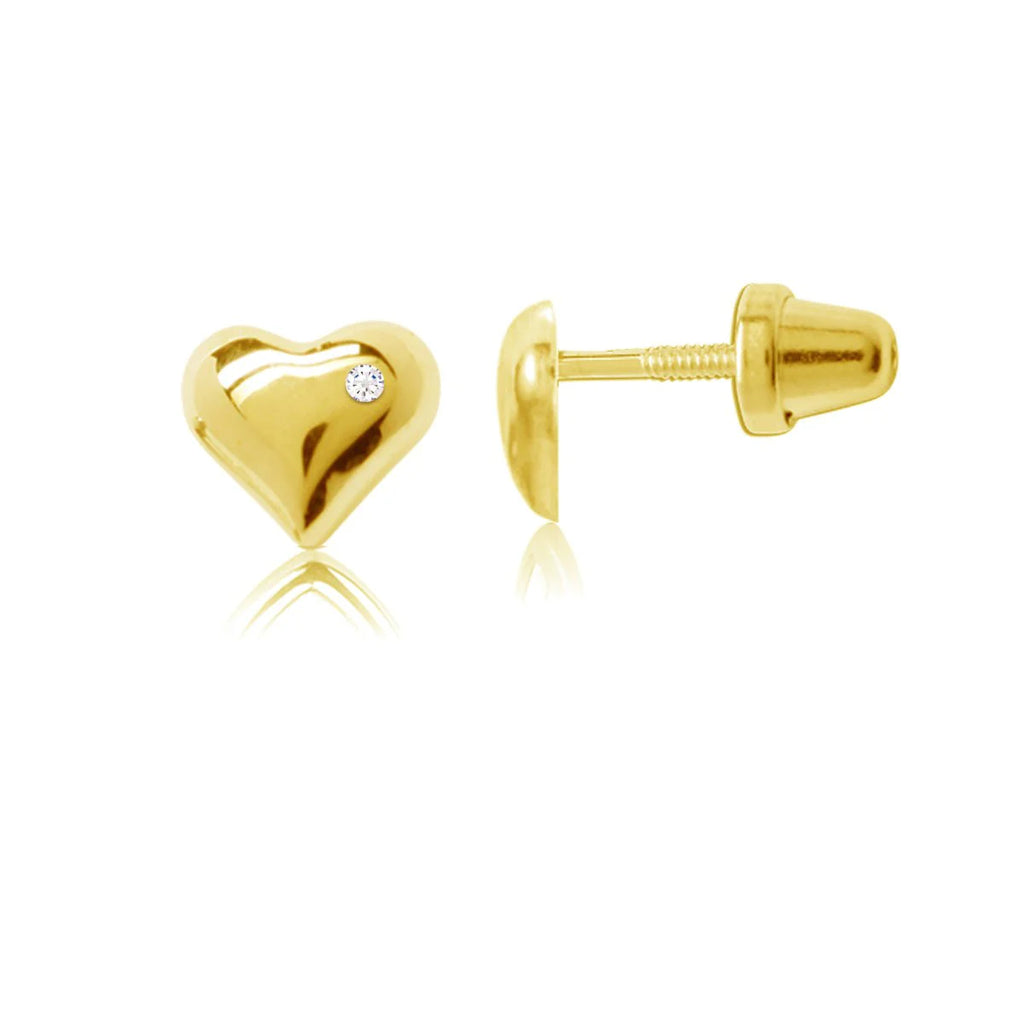 14K Gold Plated Sterling Silver Puff Heart Earrings with CZ accent