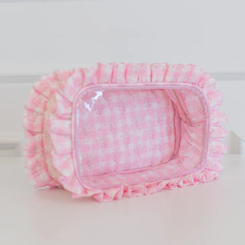 Ruffled Nylon Large Clear Pouch