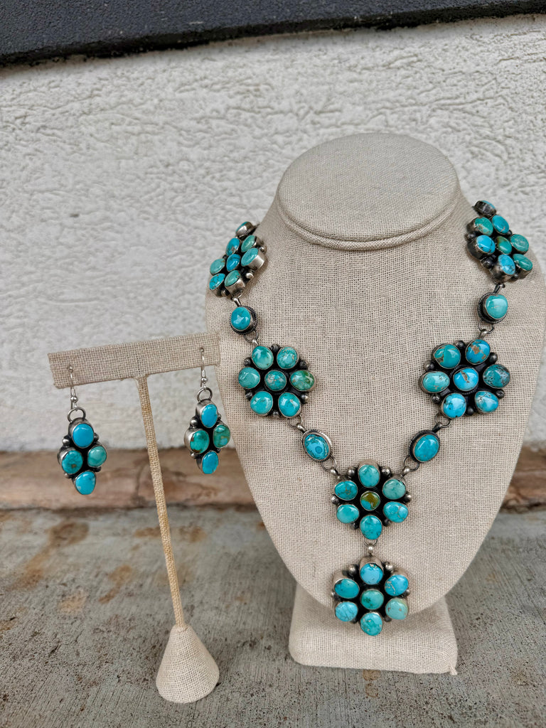 Lorenzo Juan | Navajo Handmade Turquoise Lariat Statement Necklace & Matching Earring Set