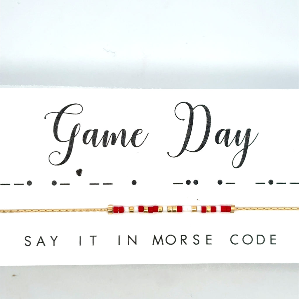 Game Day Morse Code Necklace in Red & White