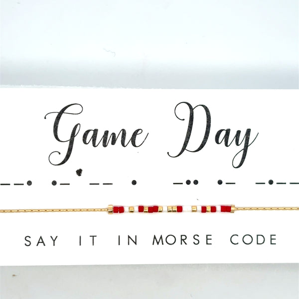 Game Day Morse Code Necklace in Red & White