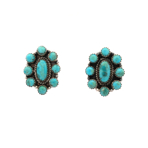 Turquoise Oval Cluster Stud Earrings