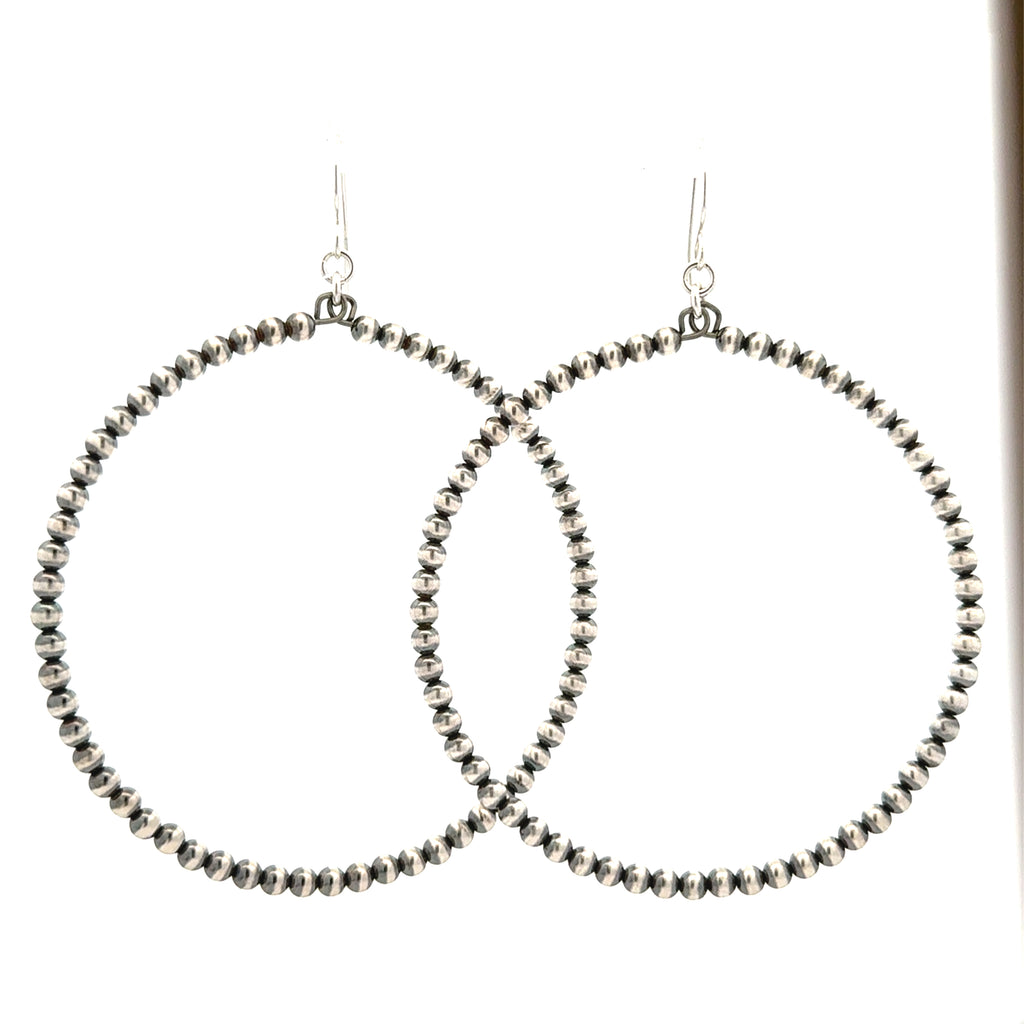 Silver Beaded Large Front Facing Hoop Earrings