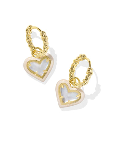 Ari Heart Enamel Frame Huggie in Gold Mother of Pearl