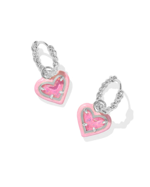 Ari Heart Enamel Frame Huggie in Silver Pink Iridescent Glitter