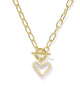 Ari Heart Enamel Frame Chain Necklace in Gold Ivory Mother of Pearl