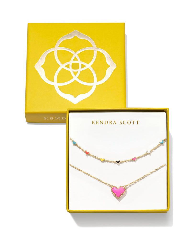 Ari Haven Heart Necklace Gift Set Gold Neon Pink