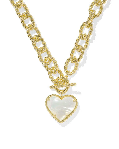 Haisley Heart Statement Necklace in Gold Ivory Mother of Pearl