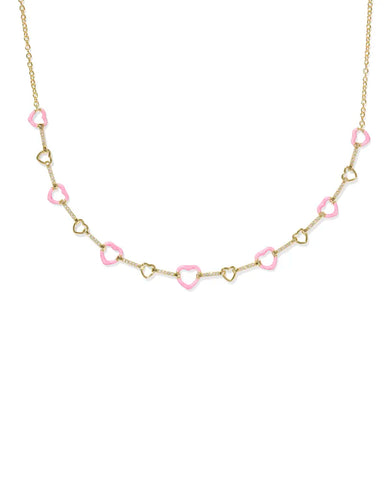 Haisley Heart Strand Necklace in Gold Pink Pearlescent Enamel