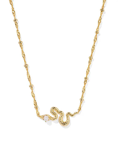 Lyle Snake Pendant Necklace in Gold White Pearl