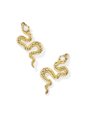 Lyle Snake Stud Earring in Gold White Pearl