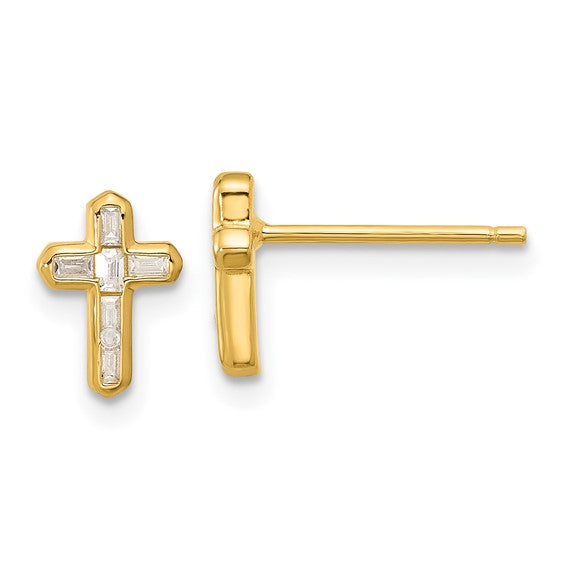 Baguette CZ Cross Stud Earrings