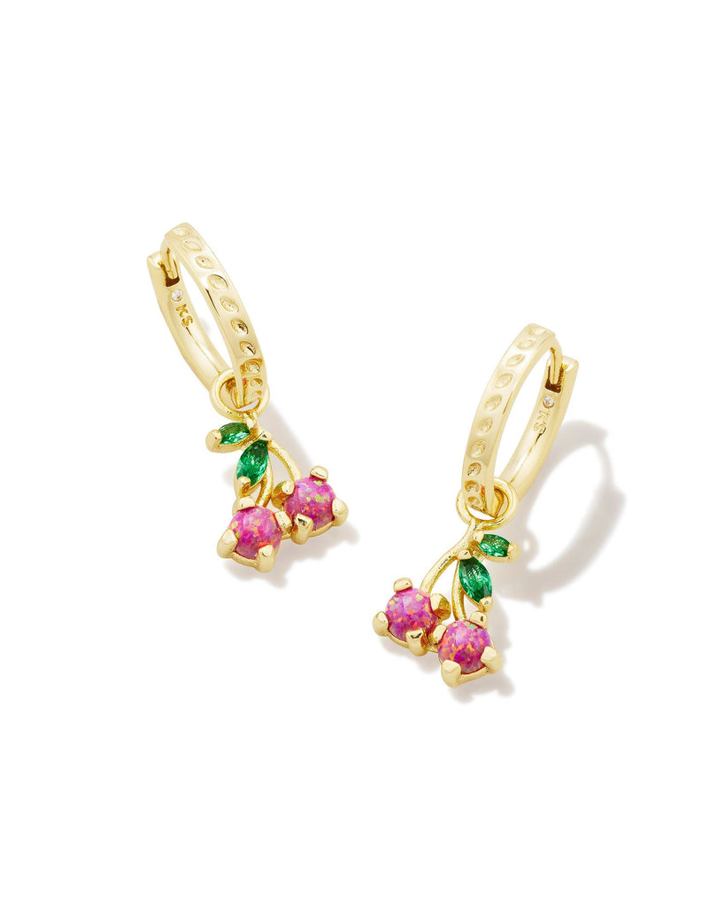 Cherry Huggie Earring Gold Berry Opal