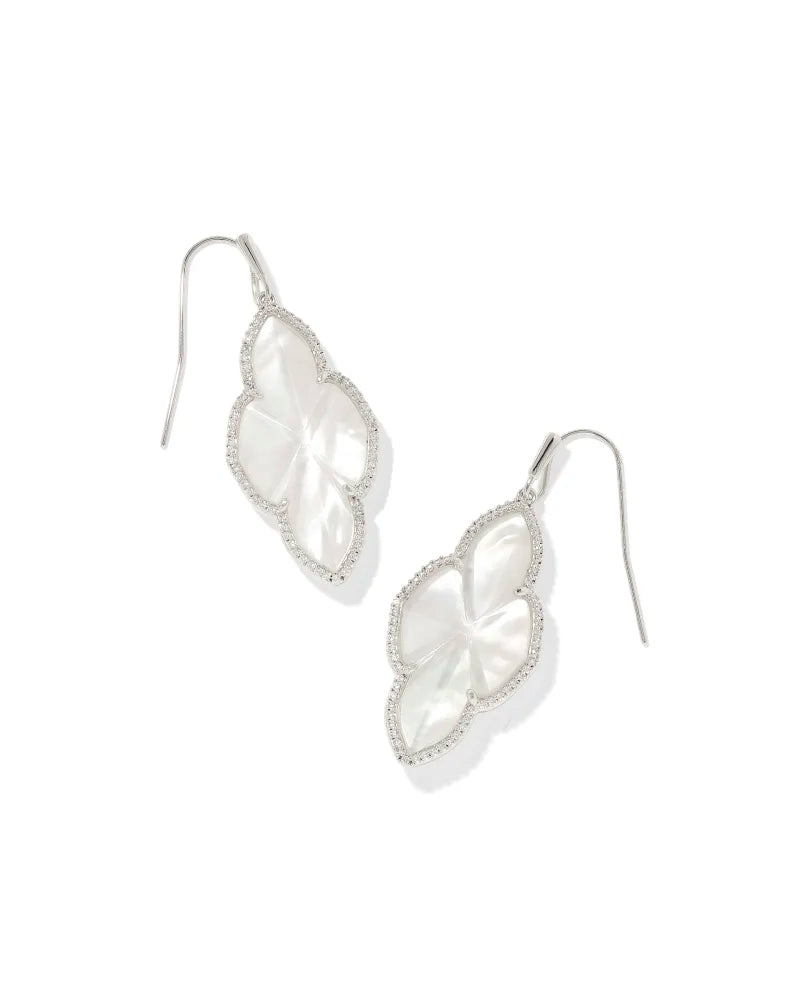 Abbie Pave Frame Drop Earrings in Silver Ivory Mother of Pearl