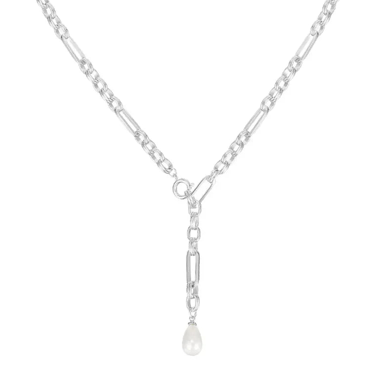 Allure Pearl Lariat Necklace - Silver