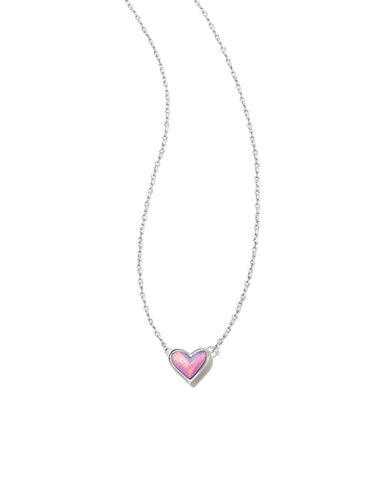 Framed Ari Heart Silver Pendant Necklace in Lilac Opalescent Resin