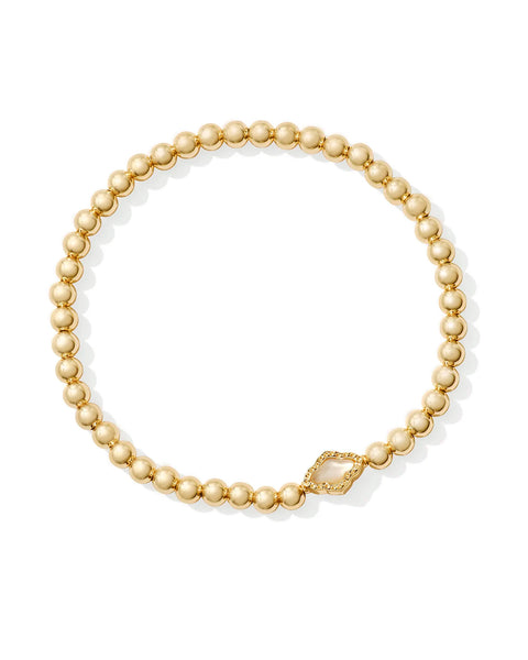 Abbie Gold Beaded Stretch Bracelet in Natural Mother of Pearl