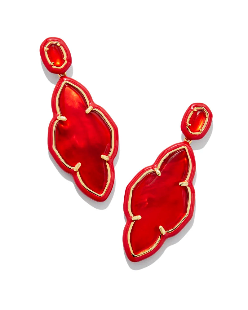 Abbie Gold Enamel Frame Statement Earrings in Red Illusion