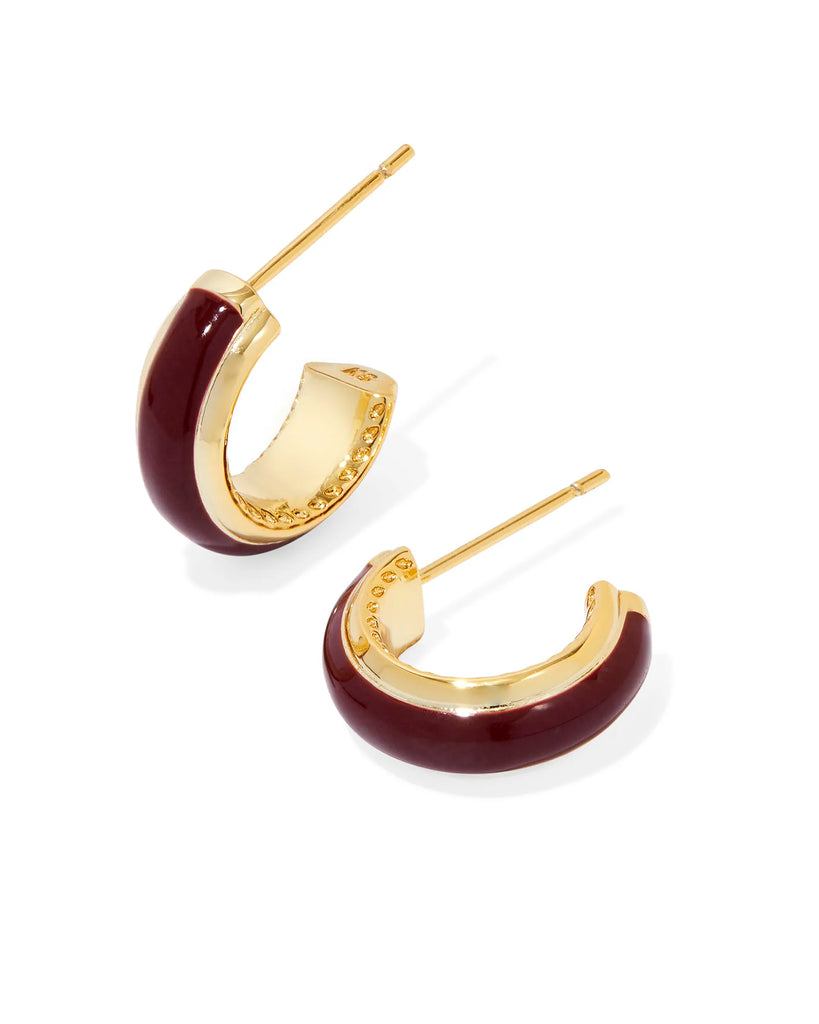 Ainsley Huggie Hoop Earrings in Burgundy Enamel