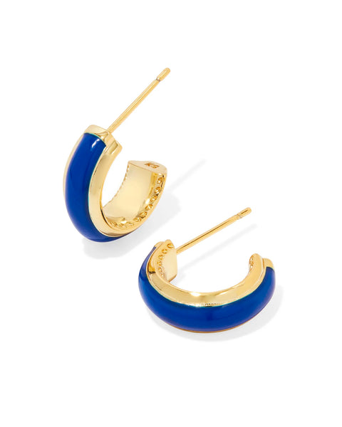 Ainsley Huggie Hoop Earrings in Blue Enamel