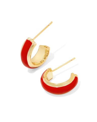 Ainsley Huggie Hoop Earrings in Red Enamel