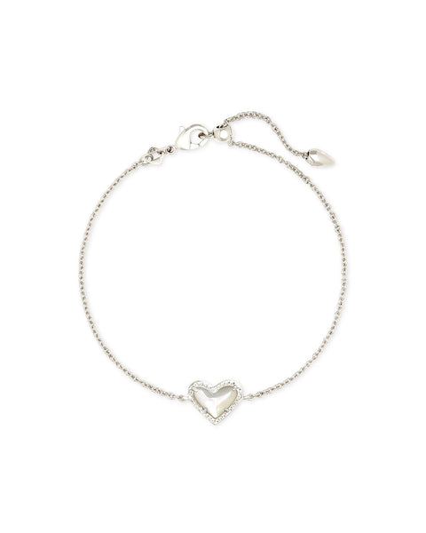 Ari Heart Silver Delicate Chain Bracelet in Ivory Mother of Pearl