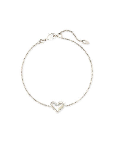 Ari Heart Silver Delicate Chain Bracelet in Ivory Mother of Pearl