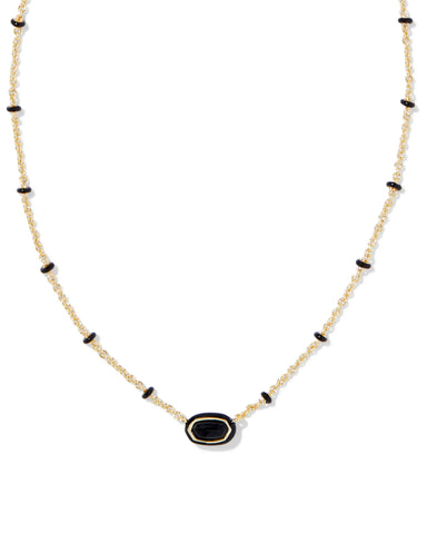 Mini Elisa Enamel Framed Pendant Necklace in Black Agate