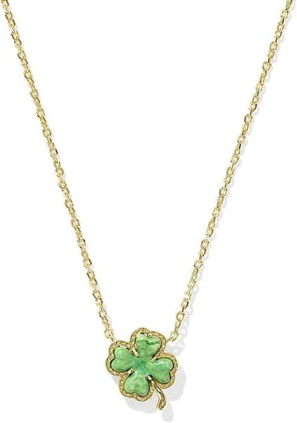 Clover Short Pendant Necklace Lime Green in Gold