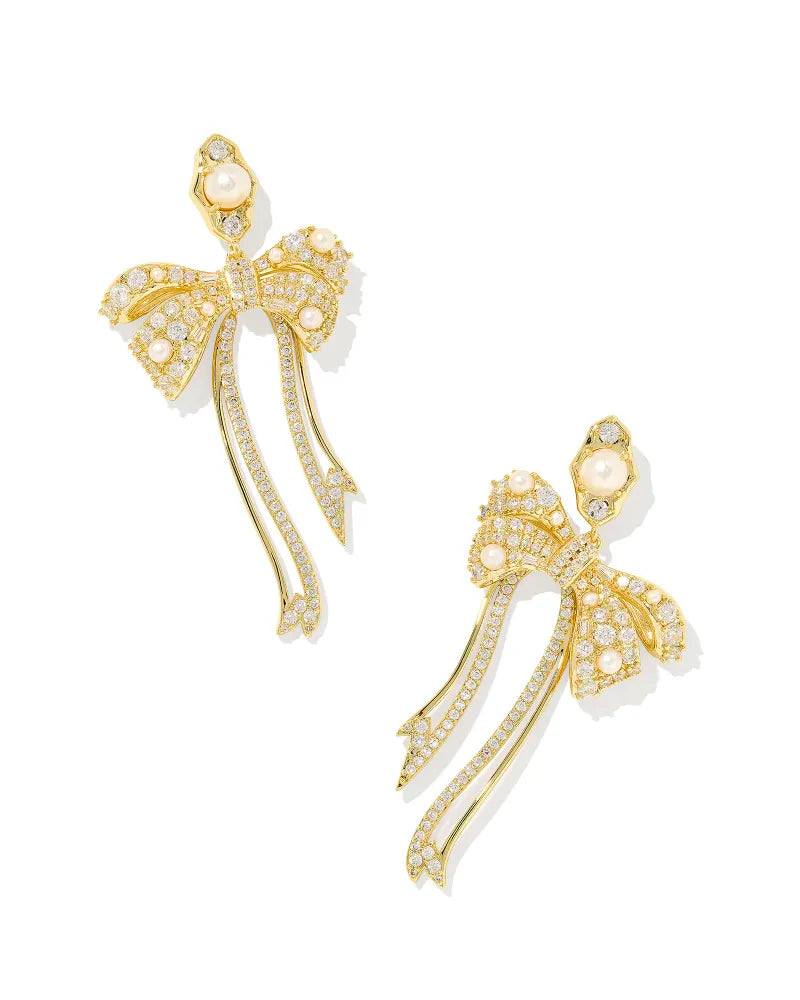 Krista Bow Statement Earring Gold White Mix