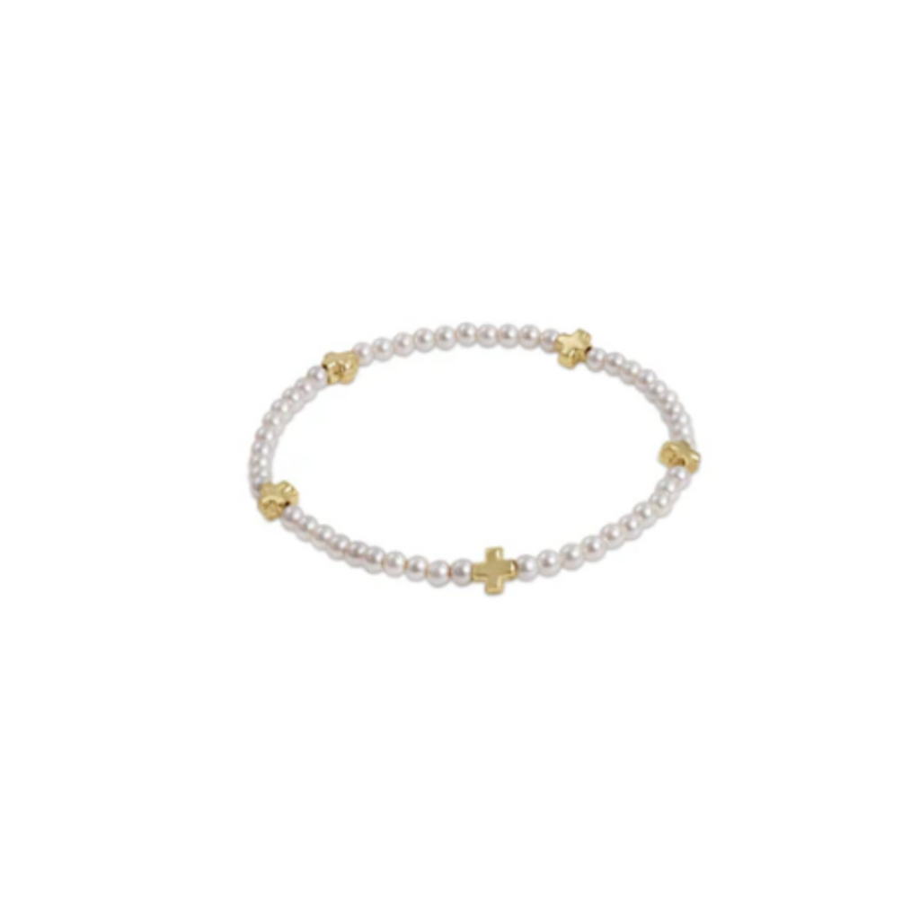 Signature Cross Small Pearl Pattern 3mm Bead Bracelet