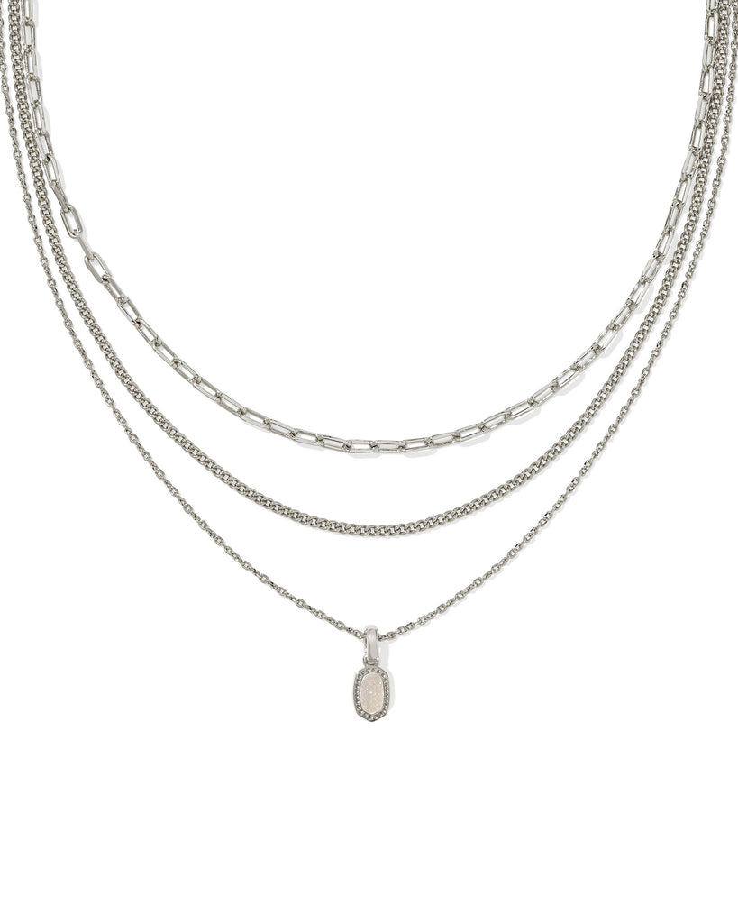 Mini Elisa Triple Strand Necklace in Iridescent Drusy